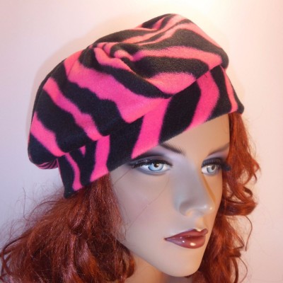  Chemo Hat Neon Pink Black Zebra Fleece Beret Cap "Something4you" Alopecia  eb-84711307